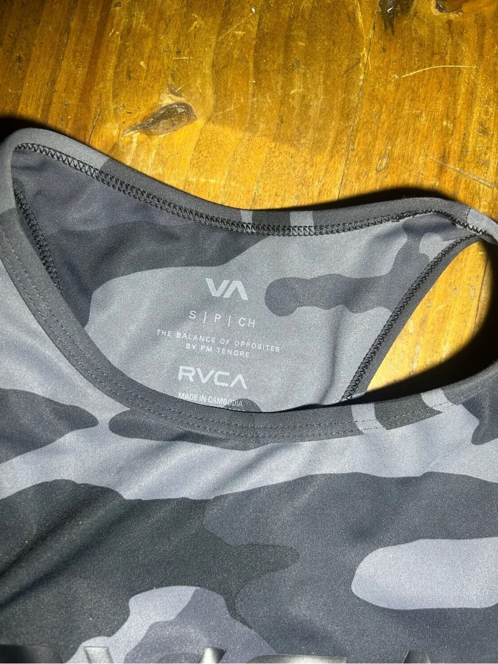 RVCA Black and Gray Camo High-Neck Sports Bra